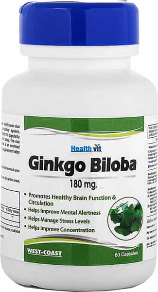 Healthvit Ginkgo Biloba ( Supports Memory Focus & Clarity ) - 180Mg - 60 Capsules