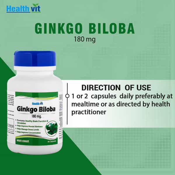 Healthvit Ginkgo Biloba ( Supports Memory Focus & Clarity ) - 180Mg - 60 Capsules