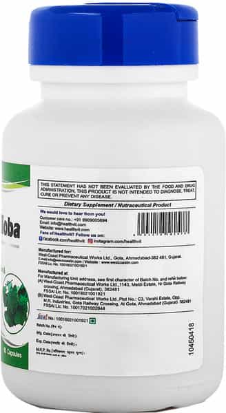 Healthvit Ginkgo Biloba ( Supports Memory Focus & Clarity ) - 180Mg - 60 Capsules