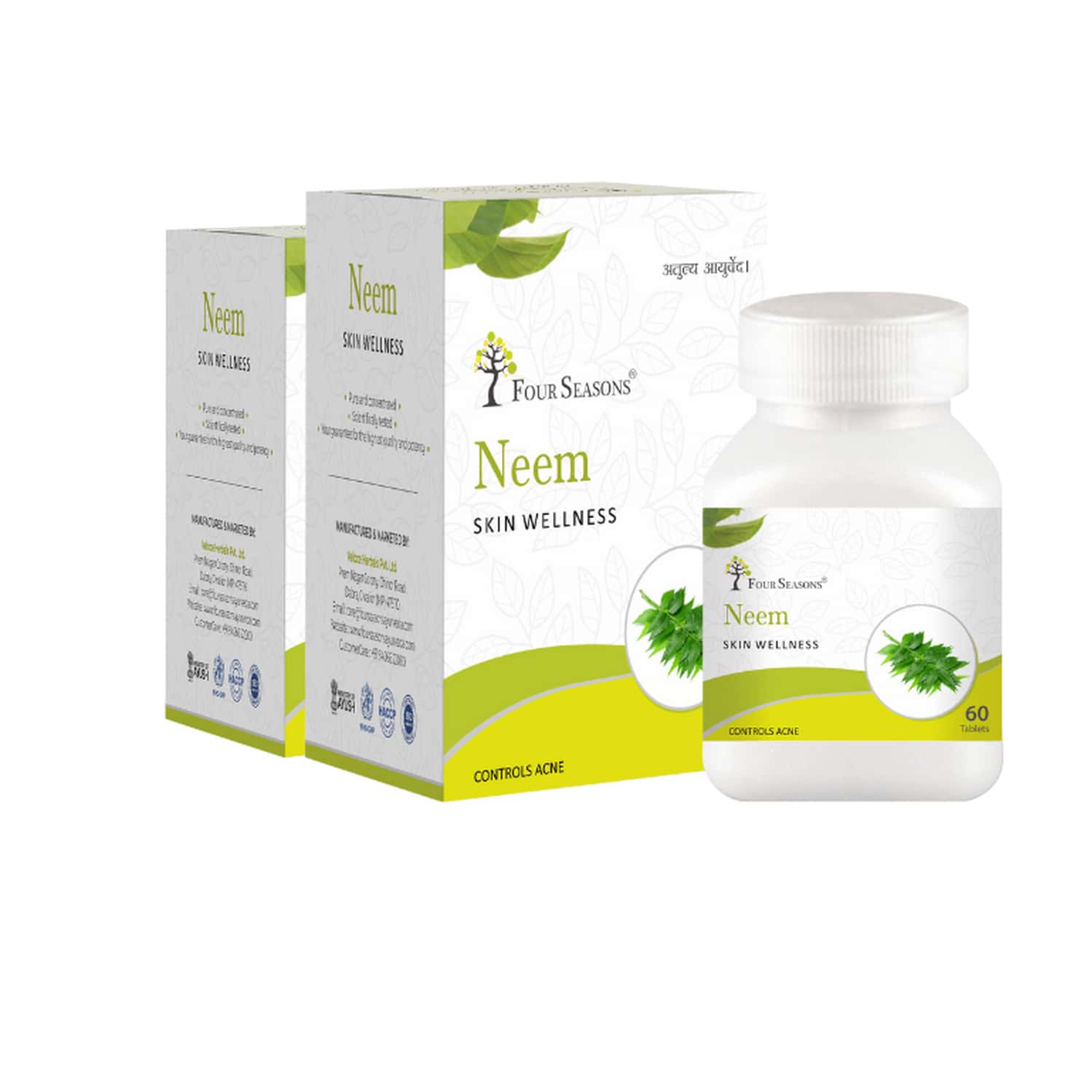 Four Seasons Neem Tablet 60 Tabs | Blood Purifier | Skin Health | Support Detoxification (Pack Of 2)