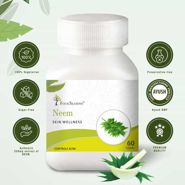 Four Seasons Neem Tablet 60 Tabs | Blood Purifier | Skin Health | Support Detoxification (Pack Of 2)