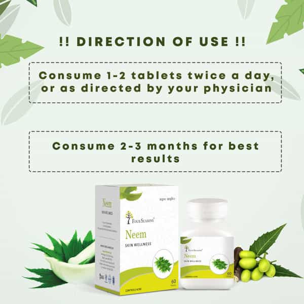 Four Seasons Neem Tablet 60 Tabs | Blood Purifier | Skin Health | Support Detoxification (Pack Of 2)