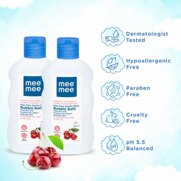 Meemee Gentle Baby Bubble Bath With Cherry Extracts | Clinical And Dermatological Tested (200 Ml)