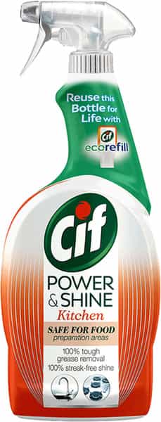 Cif Power & Shine Kitchen Spray 100% Grease Removal Safe On Food Preparation Areas 700Ml