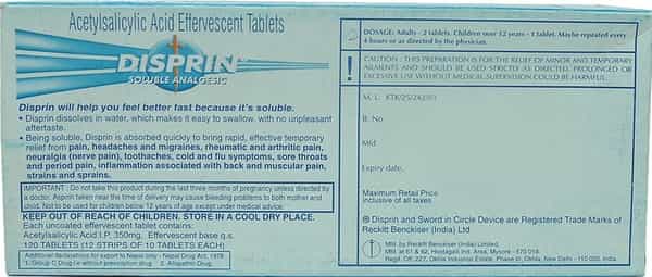 Disprin 350mg Soluble Analgesic Strip 10 Effervescent Tablets
