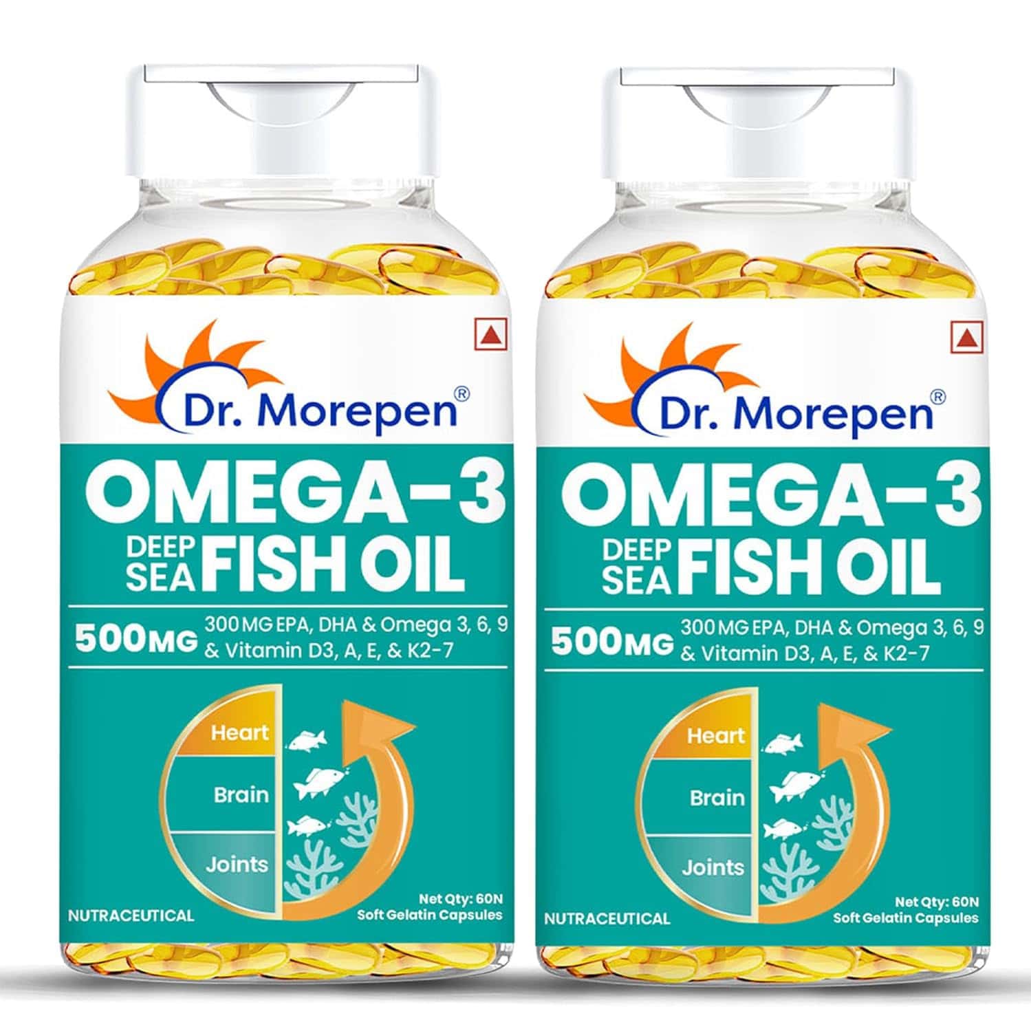 Dr. Morepen Omega 3 Deep Sea Fish Oil 500 For Healthy Heart | Brain & Joint | 60 Softgel | Pack Of 2