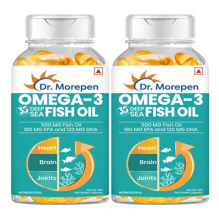 Dr. Morepen Omega 3 Deep Sea Fish Oil 500 For Healthy Heart | Brain & Joint | 60 Softgel | Pack Of 2