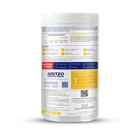 Gritzo Supermilk Growth+ (Formerly Height+) Unsweetened (13+Y Girls) (Creamy Vanilla | 400g)