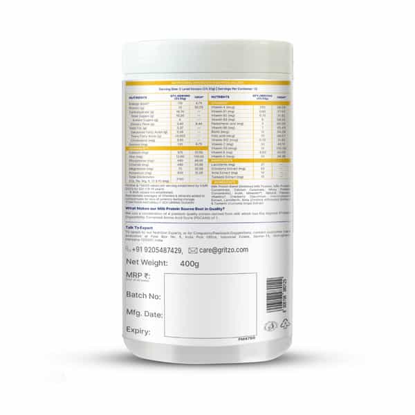 Gritzo Supermilk Growth+ Unsweetened Drink Mix (13+Y Girls) | 13G Powder (Creamy Vanilla | 400G)