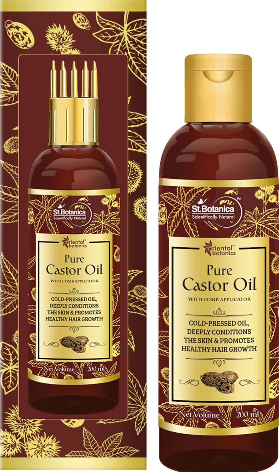 Oriental Botanics Castor Oil With Comb Applicator - Pure Oil With No Mineral Oil Silicones - 200 Ml