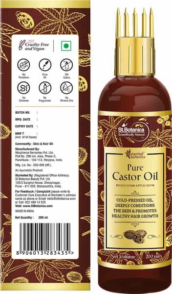 Oriental Botanics Castor Oil With Comb Applicator - Pure Oil With No Mineral Oil Silicones - 200 Ml