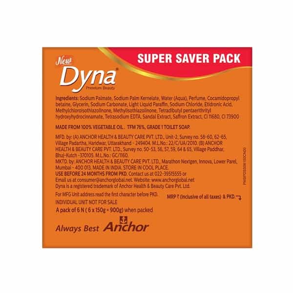 Dyna Sandal & Saffron (Pack Of 6X150 G) Packet Of 900 G