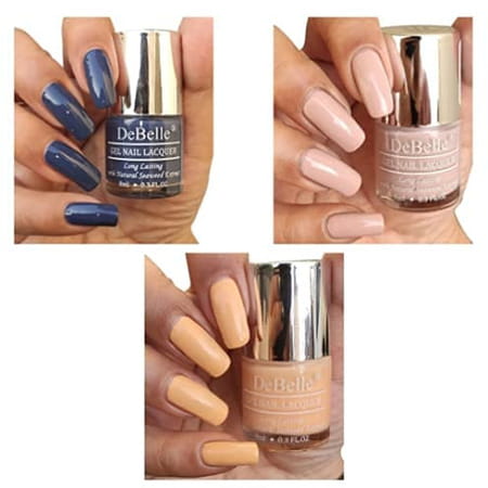 Debelle Gel Nail Polish Combo Set Of 3 | Pastel Navy Blue Nude & Peach | 24 Ml(8 Ml Each)