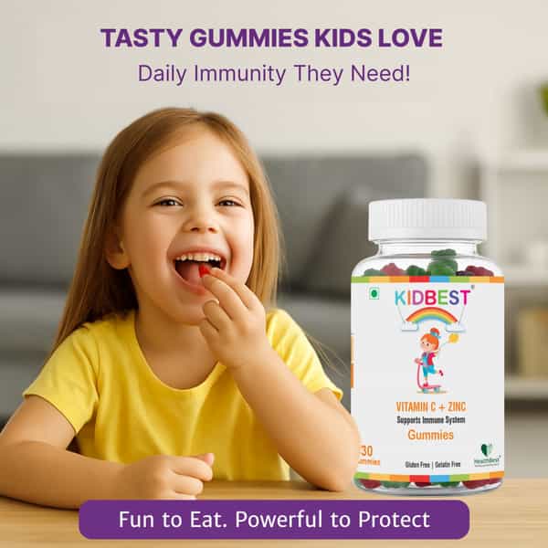 Healthbest Kids Vitamin C + Zinc Gummies Immunity Booster Orange Flavour - 30 Gummies