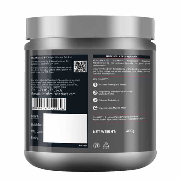 Muscleblaze Creatine Monohydrate Creamp With Creabsorb | Trustified Certified (400 G | Unflavoured)