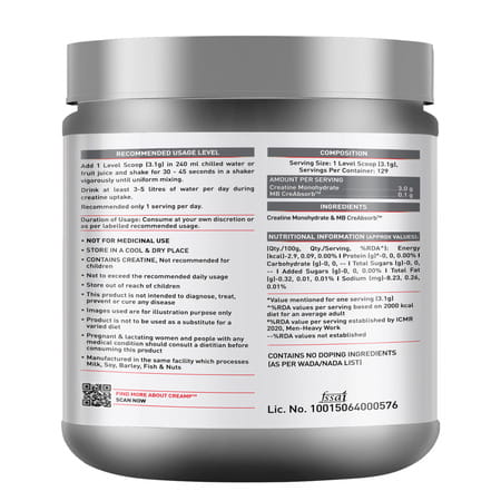 Muscleblaze Creatine Monohydrate Creamp With Creabsorb | Trustified Certified (400 G | Unflavoured)