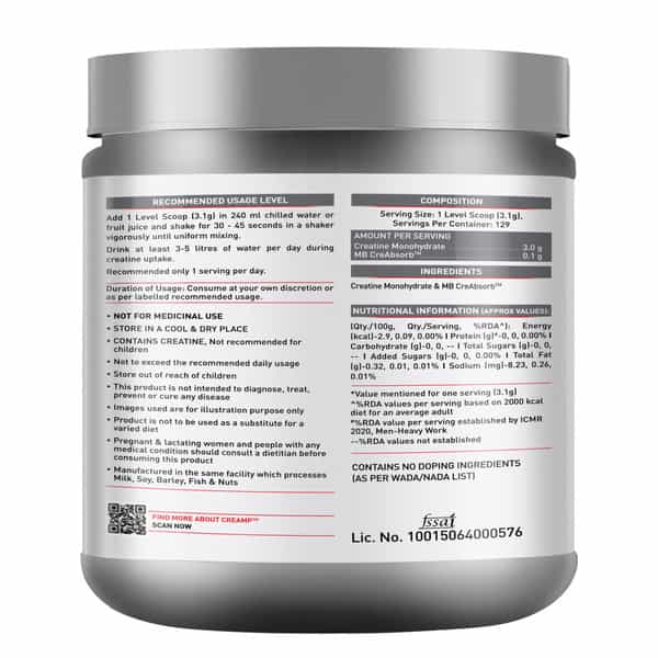 Muscleblaze Creatine Monohydrate Creamp With Creabsorb | Trustified Certified (400 G | Unflavoured)