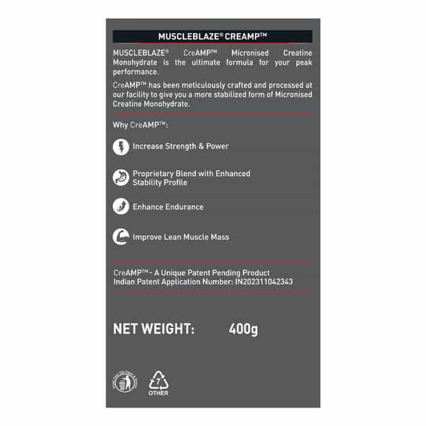 Muscleblaze Creatine Monohydrate Creamp With Creabsorb | Trustified Certified (400 G | Unflavoured)