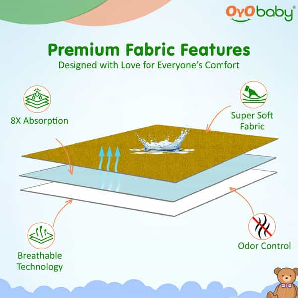 Oyo Baby Waterproof Bed Protector Baby Dry Sheet Extra Large Golden (140 Cm X 200 Cm)