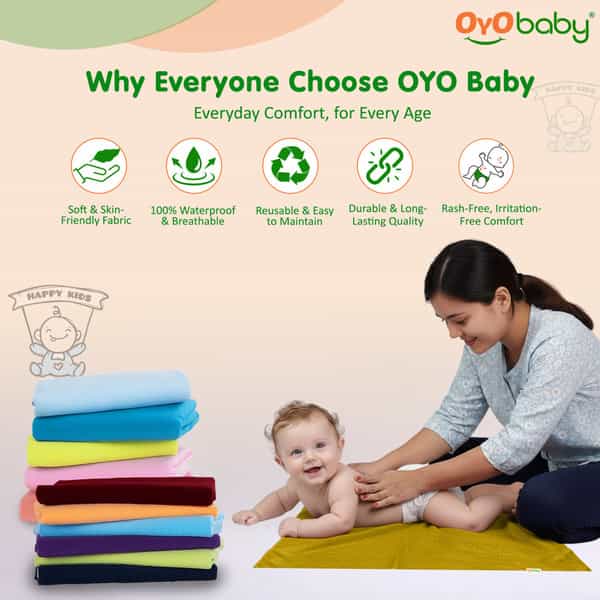 Oyo Baby Waterproof Bed Protector Baby Dry Sheet Extra Large Golden (140 Cm X 200 Cm)