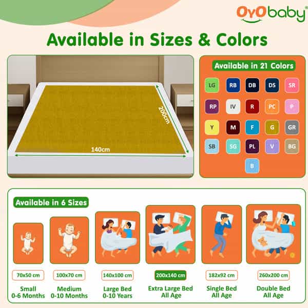 Oyo Baby Waterproof Bed Protector Baby Dry Sheet Extra Large Golden (140 Cm X 200 Cm)