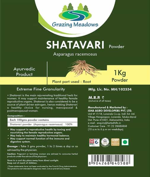Grazing Meadows Shatavari Powder - 1 Kg (Pack Of 2)