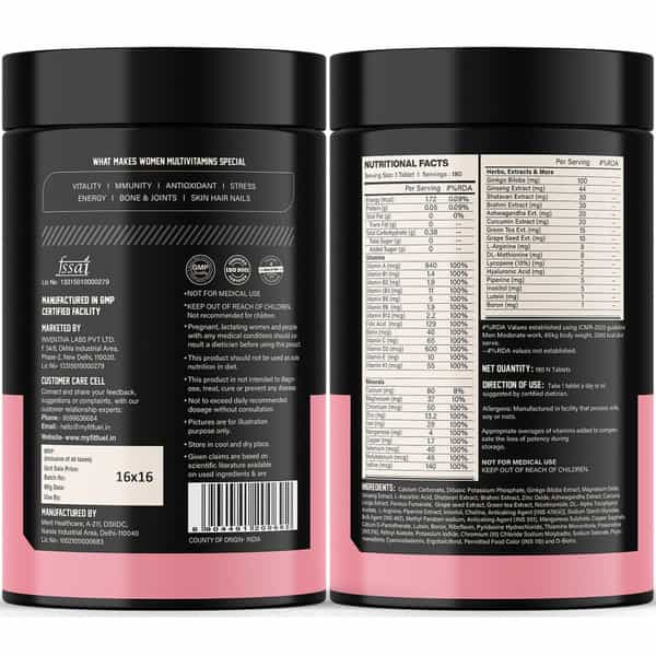 Myfitfuel Advance Women Multivitamin Daily Essential - 37 Herbs- Vitamins & Minerals (180 Tablets)