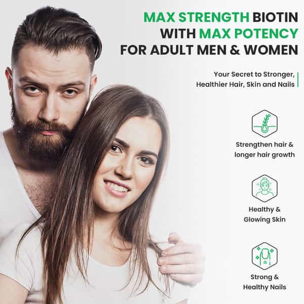 Naturyz Veda Triple Plant Natural Biotin Tablets 10000Mcg For Hair Growth, Skin & Nails - 60 Tablets