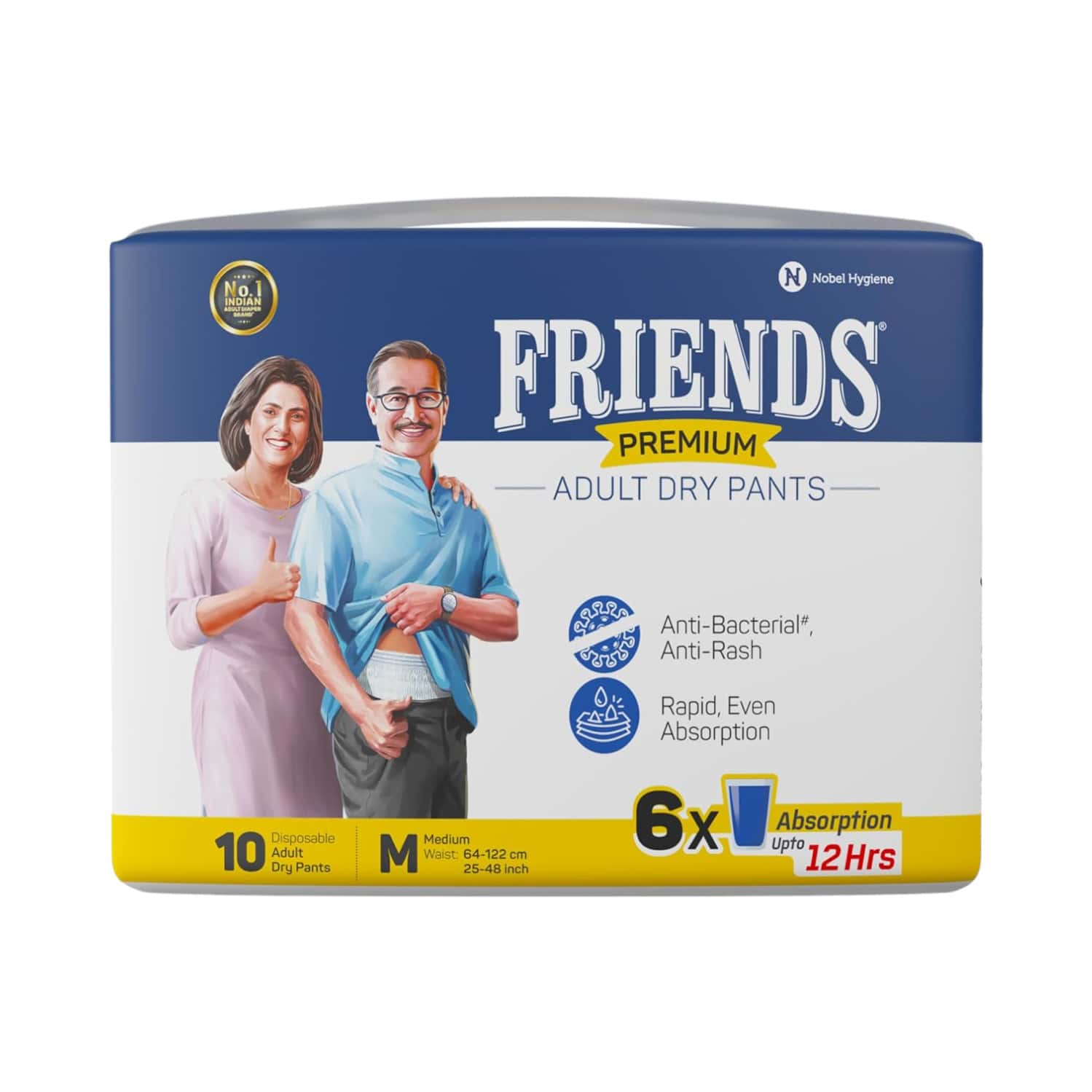 Friends Premium Adult Dry Pants 6x Absorption Upto 12hrs M Size 25-48 Inch 10 Diapers