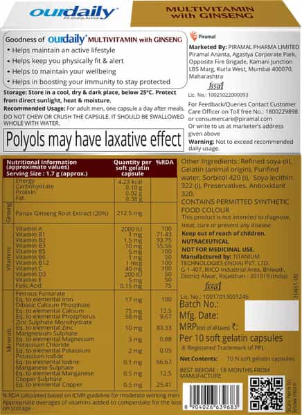 Ourdaily Multivitamin With Ginseng Capsules 10