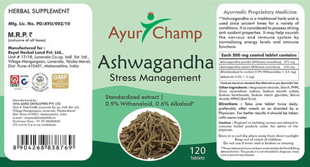 Ayur Champ Ashwagandha 120 Tablets- Pack Of 4