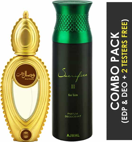 Ajmal Wisal Dhahab Edp 50Ml Perfume For Men And Sacrifice Ii For Him Deodorant 200Ml For Men