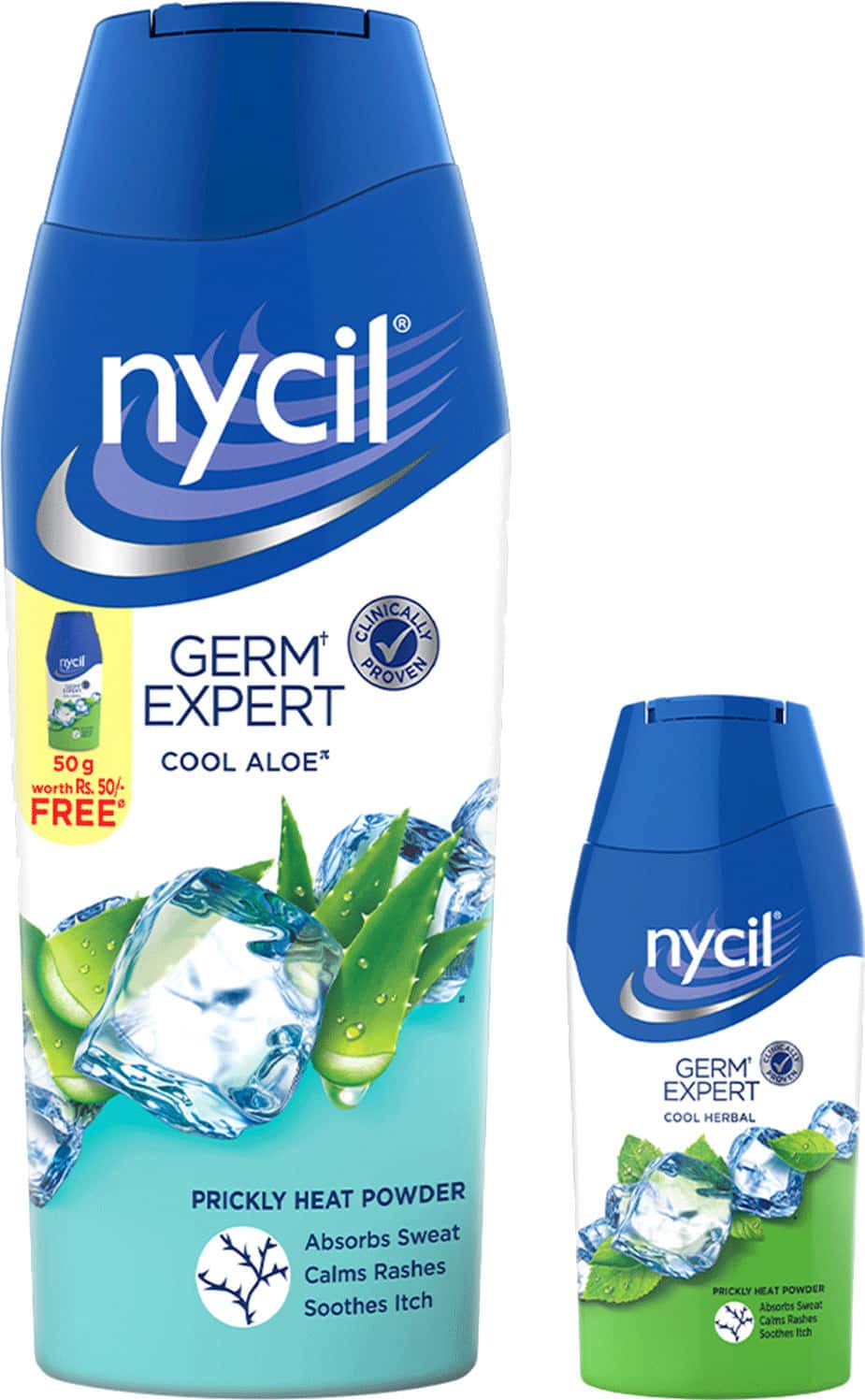 Nycil Germ Expert Cool Aloe Prickly Heat & Cooling Powder 150g (50g Cool Herbal Free)