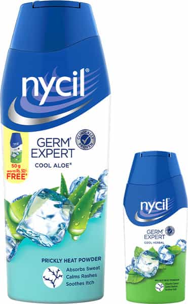 Nycil Germ Expert Cool Aloe Prickly Heat & Cooling Powder 150G (50G Cool Herbal Free)
