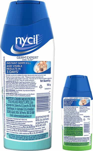 Nycil Germ Expert Cool Aloe Prickly Heat & Cooling Powder 150G (50G Cool Herbal Free)