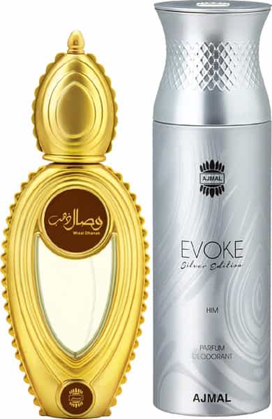Ajmal Wisal Dhahab Edp 50Ml Perfume For Men And Evoke Silver Edition Him Deodorant 200Ml For Men