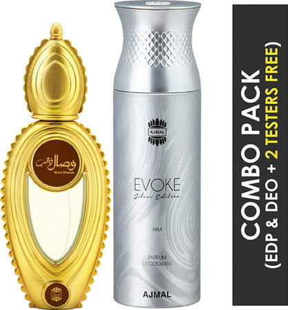 Ajmal Wisal Dhahab Edp 50ml Perfume For Men And Evoke Silver Edition Him Deodorant 200ml For Men