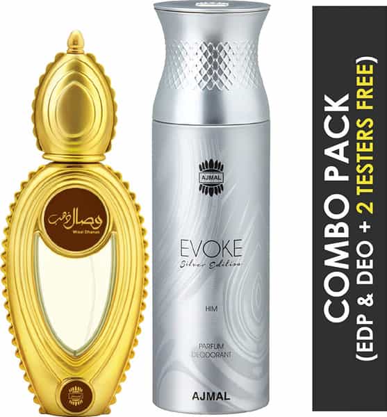 Ajmal Wisal Dhahab Edp 50Ml Perfume For Men And Evoke Silver Edition Him Deodorant 200Ml For Men
