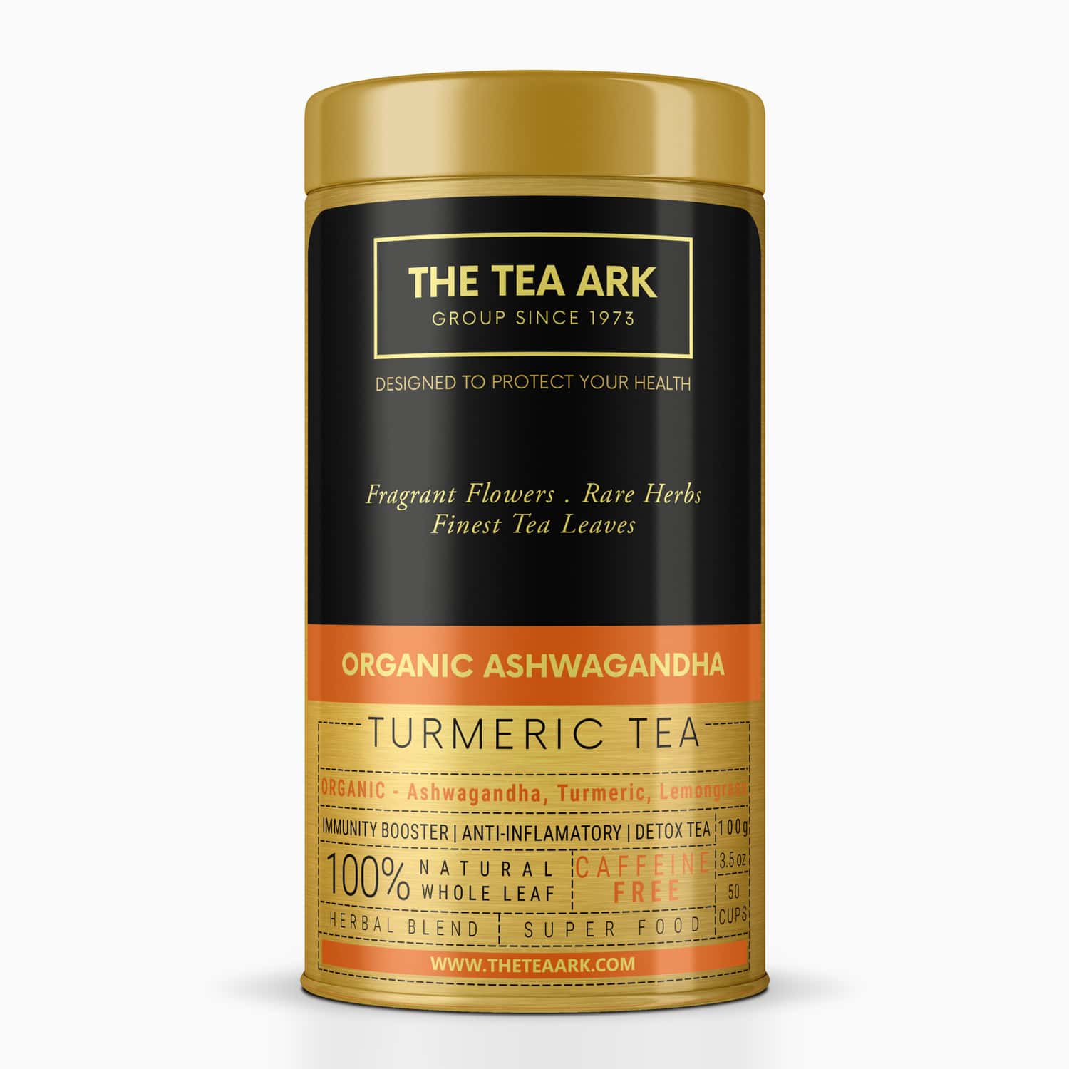 The Tea Ark Ashwagandha Herbal Tea (100g) Tin Pack | Caffeine Free Herbal Tea (50 Servings)