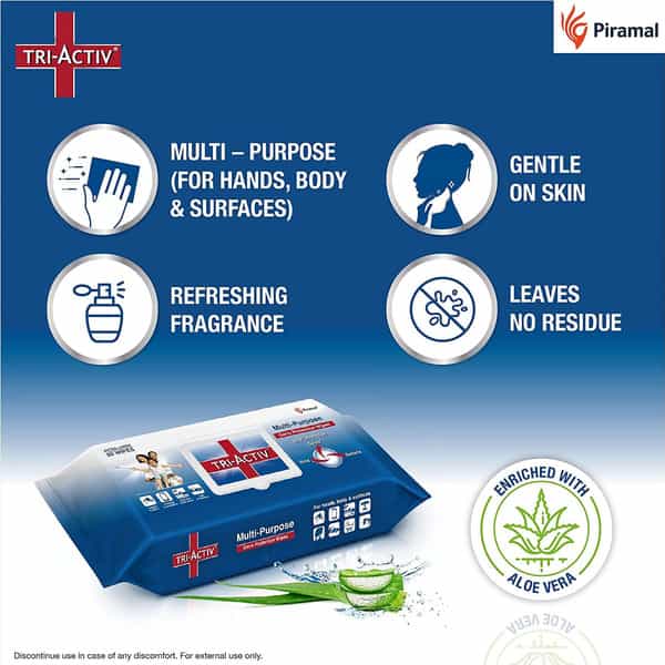 Tri-Activ Multi-Purpose Germ Protection Wipes | 80 Extra Large Wipes Lid Pack