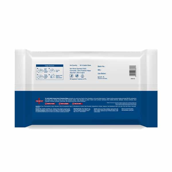 Tri-Activ Multi-Purpose Germ Protection Wipes | 80 Extra Large Wipes Lid Pack