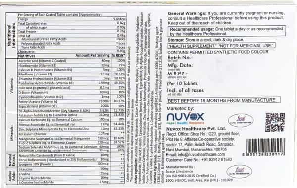 Nuvox Xtraday Multivitamins Strengh & Immunity Booster Green Tea Extract 30 Mg (1 X 10 Tablet)
