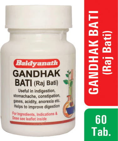 Baidyanath Nagpur Gandhak Bati (Raj Bati) 60 Tablets (Pack Of 3) Improve Digestive Constipation