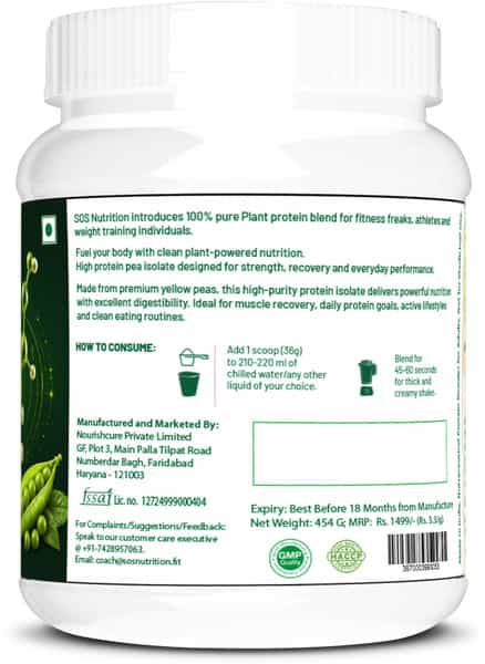 Sos Nutrition Plant Protein Powder For Men & Women 25G Protein Per Serving (454G Chocolate)
