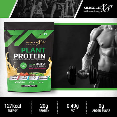 Musclexp Plant Protein Vanilla Flavour 400gm Pouch X Pack Of 2