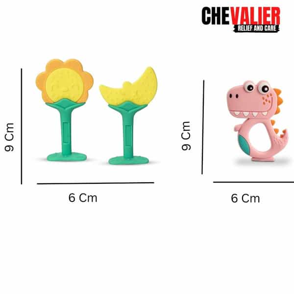 Chevalier Soft Silicone Rubber Baby Teether | Soothes Sore Gums Chew Infant Toy Combo 3 Symydp