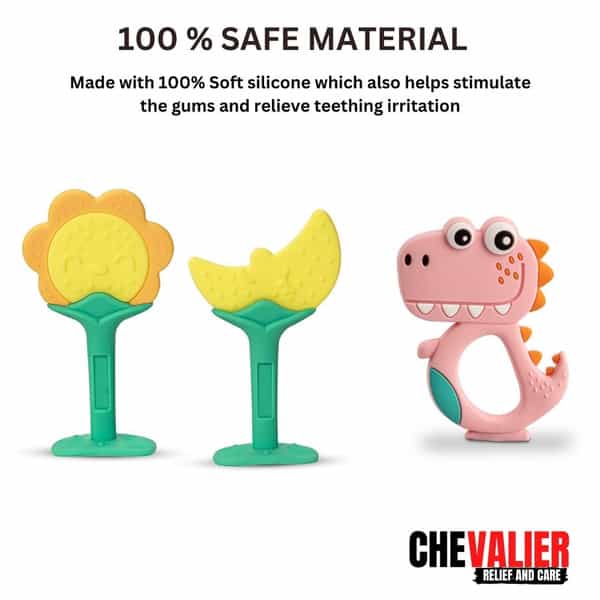 Chevalier Soft Silicone Rubber Baby Teether | Soothes Sore Gums Chew Infant Toy Combo 3 Symydp