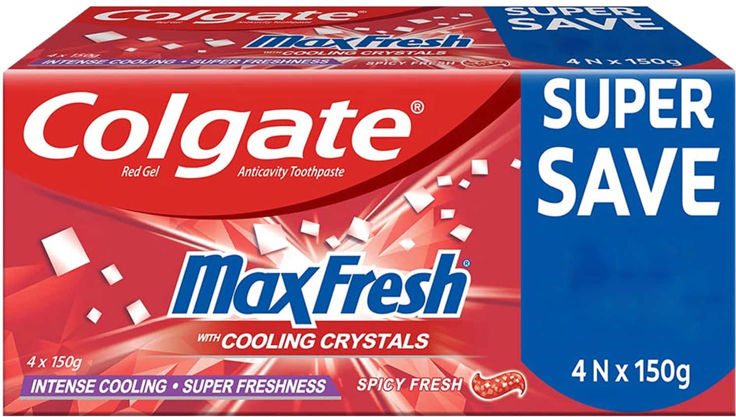 COLGATE MAXFRESH TOOTHPASTE RED GEL PASTE WITH MENTHOL - 150GX4(SPICY FRESH)-600G