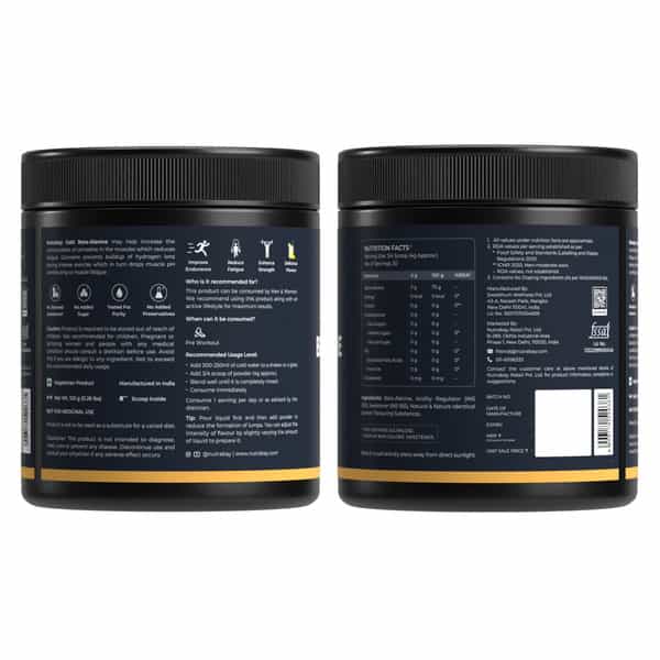 Nutrabay Gold Beta Alanine Supplement Powder - 120G | Lemon Flavor | Pre Workout Amino Acid