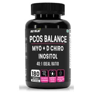 Nutrija Pcos Supplement - Myo Inositol 2000mg | D-chiro-inositol 50mg - 40:1 Ideal Ratio - 180 Caps